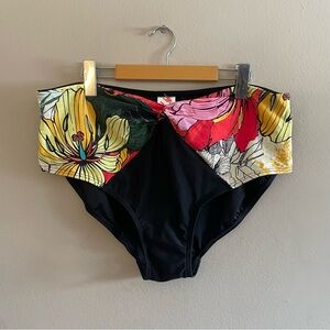 Sun & Sea Black & Tropical Floral High-Waist Bikini Bottoms – Plus Size 20 NWT